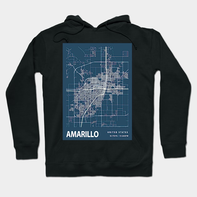 Amarillo Blueprint Street Map, Amarillo Colour Map Prints Hoodie by tienstencil